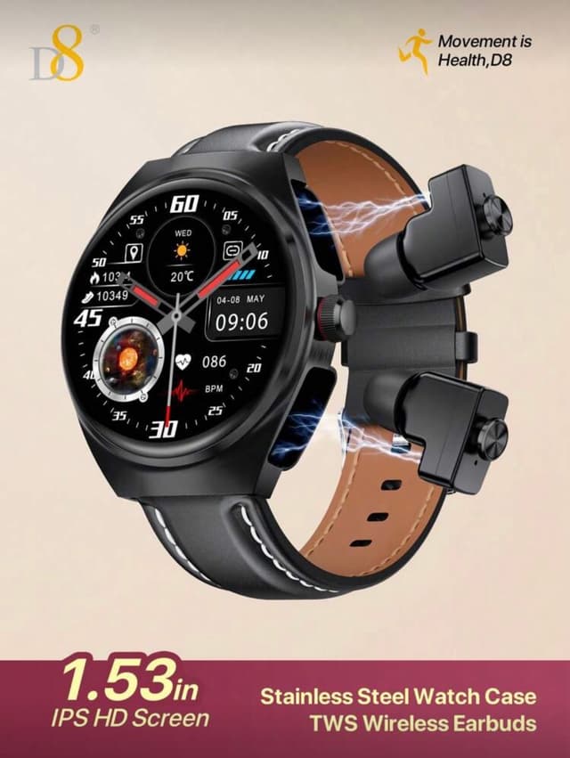D8 Smart Watch With Earbuds