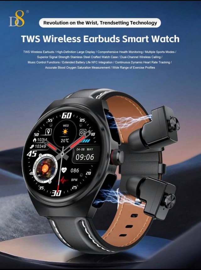 D8 Smart Watch With Earbuds