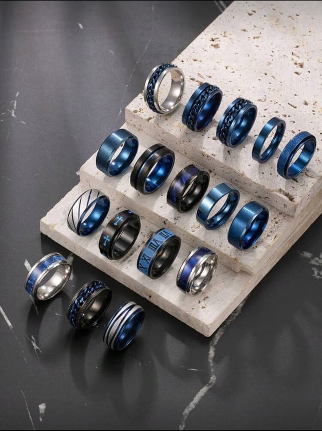 12pcs Stainless Men's Ring Set