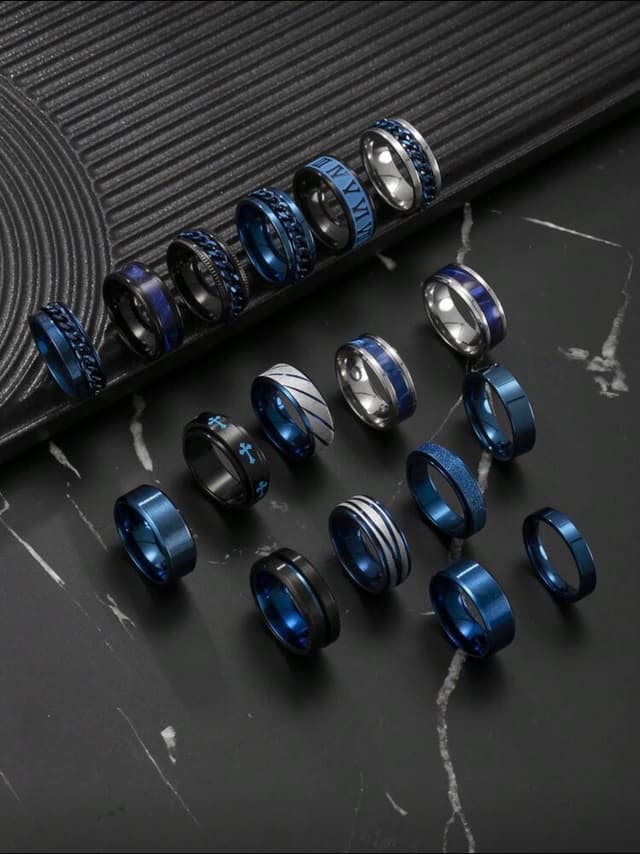 12pcs Stainless Men's Ring Set